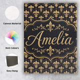 Personalised Name Elegant Gold Fleur de Lis Custom  Bespoke Interior Contemporary Canvas Wall Art Print Decor Picture Ready to Hang
