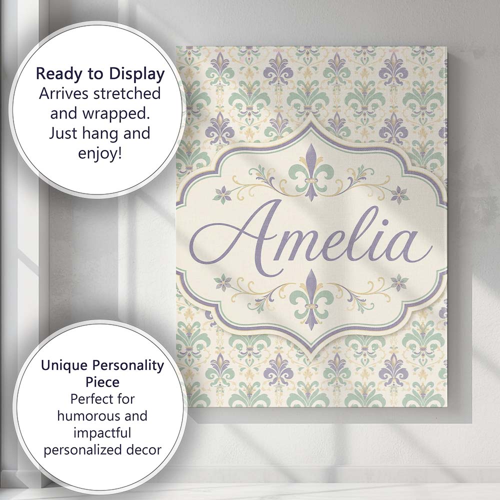 Personalised Name Soft Pastel Green and Custom  Modern Room Accent Elegant Feature Canvas Wall Art Print Decor Picture Ready to Hang