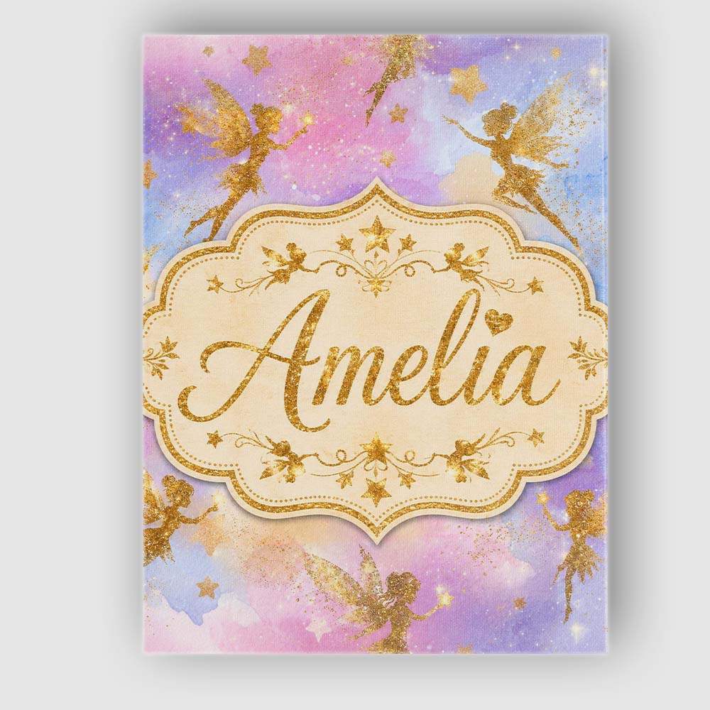 Personalised Name Magical Gold Fairy Custom Premium Decorative Design Modern Room Accent Canvas Wall Art Print Decor Picture Ready to Hang