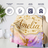 Magical Gold Fairy Silhouettes with Stars on Watercolor Sky Lovely  Personalised Custom Name Super Soft Fleece Blanket Bed Sofa Throw