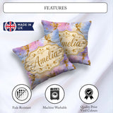 Custom Name Gold Fairy Silhouettes with Stars on Watercolor Sky Square Filled Cushion Throw Pillow Sofa Bed Home Decor Zip Washable UK Made