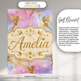 Magical Gold Fairy Silhouettes with Stars on Watercolor Sky Lovely  Personalised Custom Name Super Soft Fleece Blanket Bed Sofa Throw
