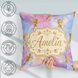 Custom Name Gold Fairy Silhouettes with Stars on Watercolor Sky Square Filled Cushion Throw Pillow Sofa Bed Home Decor Zip Washable UK Made
