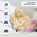 Magical Gold Fairy Silhouettes with Stars on Watercolor Sky Lovely  Personalised Custom Name Super Soft Fleece Blanket Bed Sofa Throw