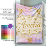 Magical Gold Fairy Silhouettes with Stars on Watercolor Sky Lovely  Personalised Custom Name Super Soft Fleece Blanket Bed Sofa Throw
