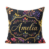 Custom Name Colorful Gradient Leaves and Branches on Dark Night Square Filled Cushion Throw Pillow Sofa Bed Home Decor Zip Washable UK Made