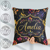 Custom Name Colorful Gradient Leaves and Branches on Dark Night Square Filled Cushion Throw Pillow Sofa Bed Home Decor Zip Washable UK Made