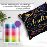 Custom Name Colorful Gradient Leaves and Branches on Dark Night Square Filled Cushion Throw Pillow Sofa Bed Home Decor Zip Washable UK Made