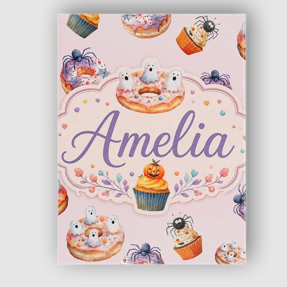 Personalised Name Halloween Donuts Cupcakes Custom  Bespoke Interior Contemporary Canvas Wall Art Print Decor Picture Ready to Hang