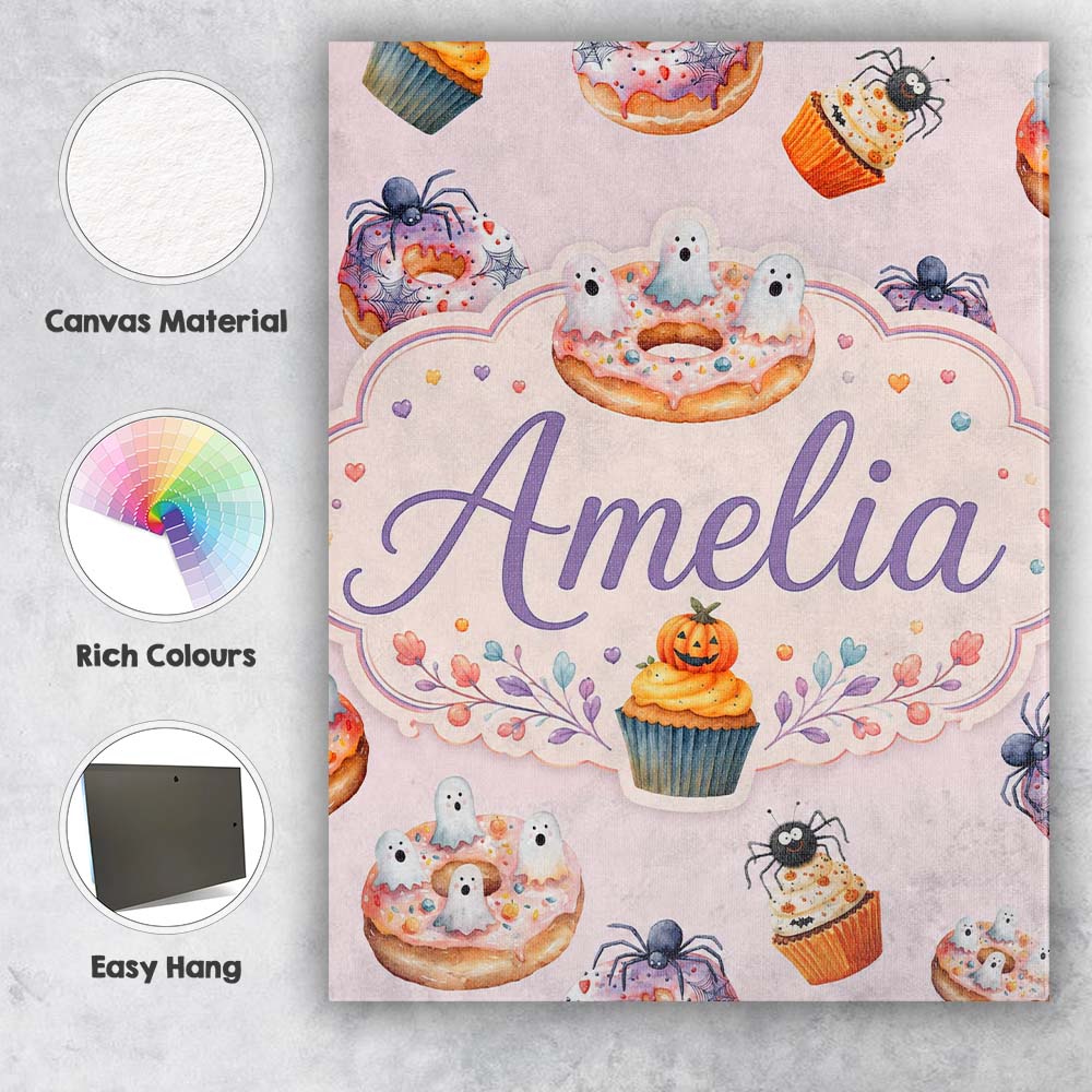 Personalised Name Halloween Donuts Cupcakes Custom  Bespoke Interior Contemporary Canvas Wall Art Print Decor Picture Ready to Hang