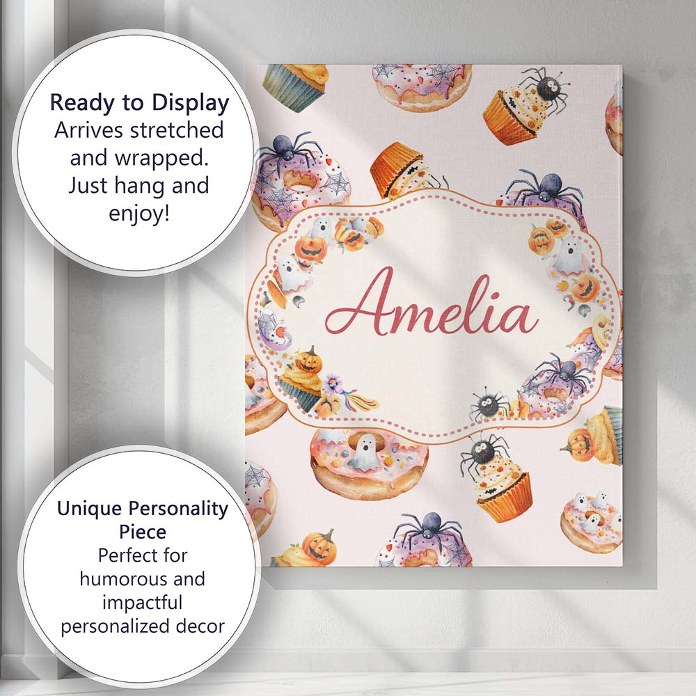 Personalised Name Halloween Donuts Cupcakes Custom  Bespoke Interior Contemporary Canvas Wall Art Print Decor Picture Ready to Hang