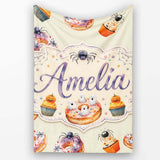 Halloween Donuts Cupcakes and Spiders Seamless on Light Beige Lovely  Personalised Custom Name Super Soft Fleece Blanket Bed Sofa Throw