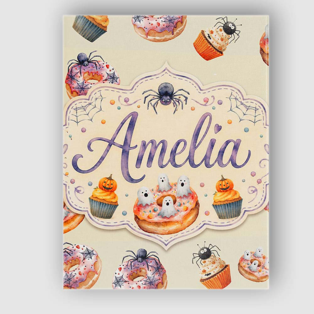 Personalised Name Halloween Donuts Cupcakes Custom  Bespoke Interior Contemporary Canvas Wall Art Print Decor Picture Ready to Hang