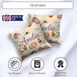 Custom Name Halloween Donuts Cupcakes and Spiders on Light Beige Square Filled Cushion Throw Pillow Sofa Bed Home Decor Zip Washable UK Made