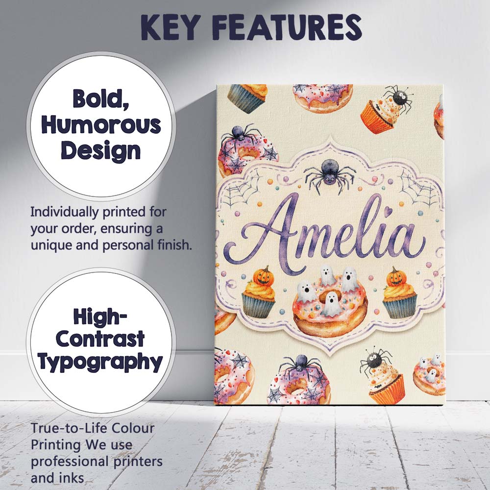 Personalised Name Halloween Donuts Cupcakes Custom  Bespoke Interior Contemporary Canvas Wall Art Print Decor Picture Ready to Hang