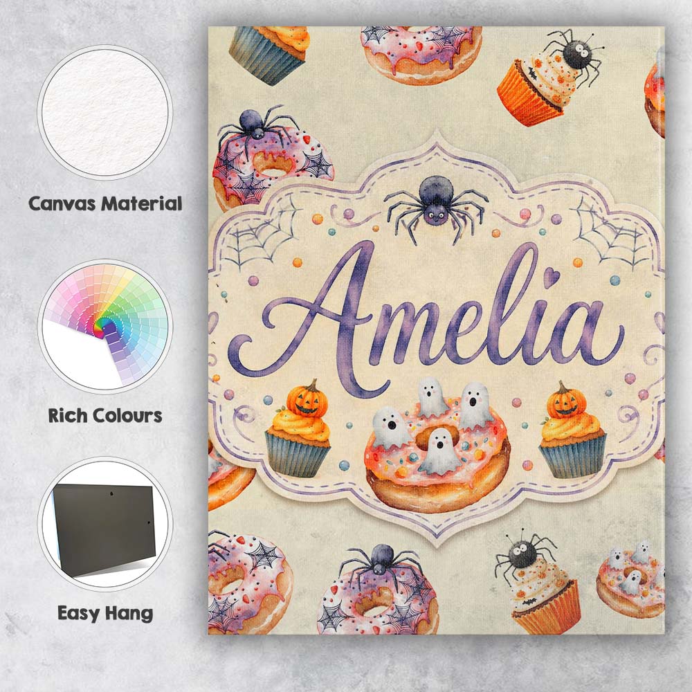 Personalised Name Halloween Donuts Cupcakes Custom  Bespoke Interior Contemporary Canvas Wall Art Print Decor Picture Ready to Hang