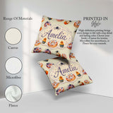 Custom Name Halloween Donuts Cupcakes and Spiders on Light Beige Square Filled Cushion Throw Pillow Sofa Bed Home Decor Zip Washable UK Made