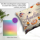 Custom Name Halloween Donuts Cupcakes and Spiders on Light Beige Square Filled Cushion Throw Pillow Sofa Bed Home Decor Zip Washable UK Made