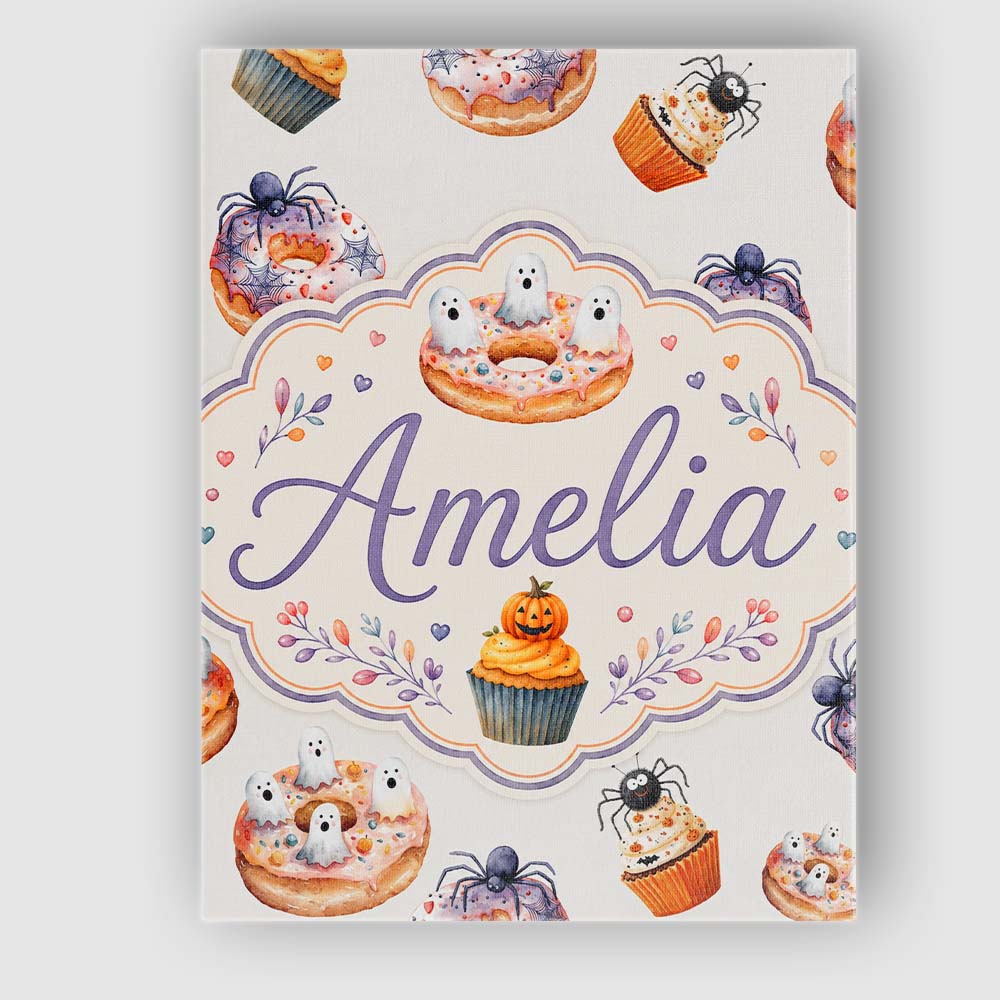 Personalised Name Halloween Donuts Cupcakes Custom  Bespoke Interior Contemporary Canvas Wall Art Print Decor Picture Ready to Hang