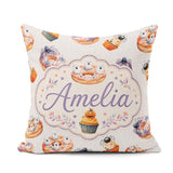 Custom Name Halloween Cupcakes and Spiders on Neutral Background Square Filled Cushion Throw Pillow Sofa Bed Home Decor Zip Washable UK Made