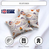 Custom Name Halloween Cupcakes and Spiders on Neutral Background Square Filled Cushion Throw Pillow Sofa Bed Home Decor Zip Washable UK Made