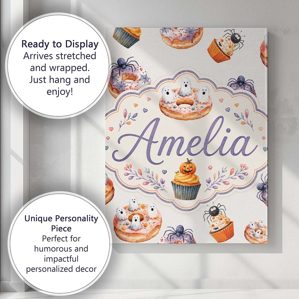 Personalised Name Halloween Donuts Cupcakes Custom  Bespoke Interior Contemporary Canvas Wall Art Print Decor Picture Ready to Hang