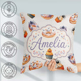 Custom Name Halloween Cupcakes and Spiders on Neutral Background Square Filled Cushion Throw Pillow Sofa Bed Home Decor Zip Washable UK Made