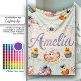 Halloween Donuts Cupcakes Spiders and Ghosts Cute Sage Green Lovely  Personalised Custom Name Super Soft Fleece Blanket Bed Sofa Throw
