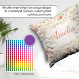 Custom Name Pastel Flower Meadow Seamless Pattern Beautiful Cup Square Filled Cushion Throw Pillow Sofa Bed Home Decor Zip Washable UK Made