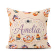 Custom Name Halloween Donuts Cupcakes and Ghosts Cute Warm Beige Square Filled Cushion Throw Pillow Sofa Bed Home Decor Zip Washable UK Made