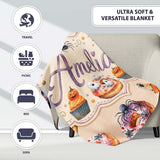 Halloween Donuts Cupcakes Spiders and Ghosts Cute Warm Beige Lovely  Personalised Custom Name Super Soft Fleece Blanket Bed Sofa Throw
