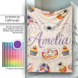 Halloween Donuts Cupcakes Spiders and Ghosts Cute Warm Beige Lovely  Personalised Custom Name Super Soft Fleece Blanket Bed Sofa Throw