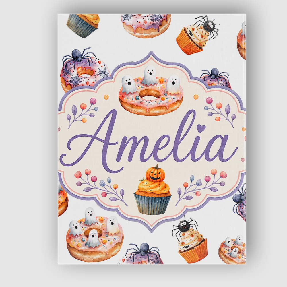 Personalised Name Halloween Donuts Cupcakes Custom  Bespoke Interior Contemporary Canvas Wall Art Print Decor Picture Ready to Hang