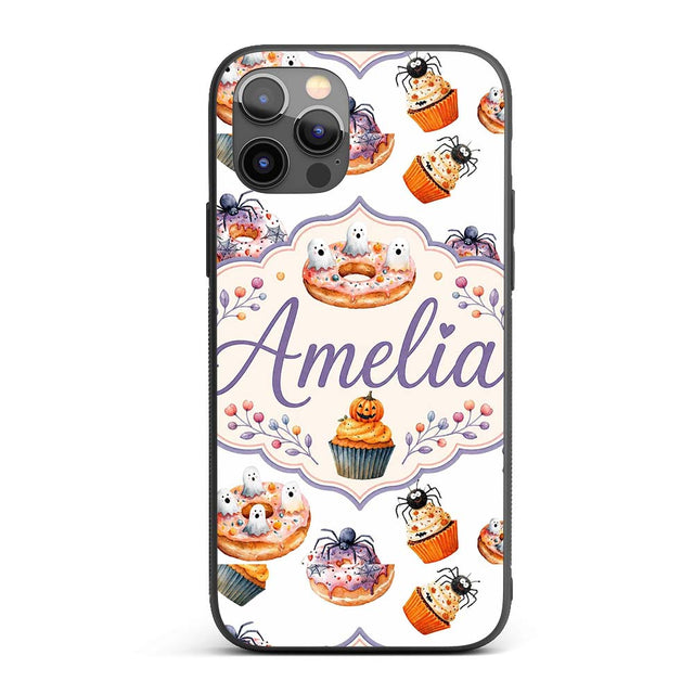 Halloween Donuts Cupcakes Spiders and Ghosts Cute Custom Name Protective Phone Case Mobile Cover Durable Everyday Smartphone Shock Resistant