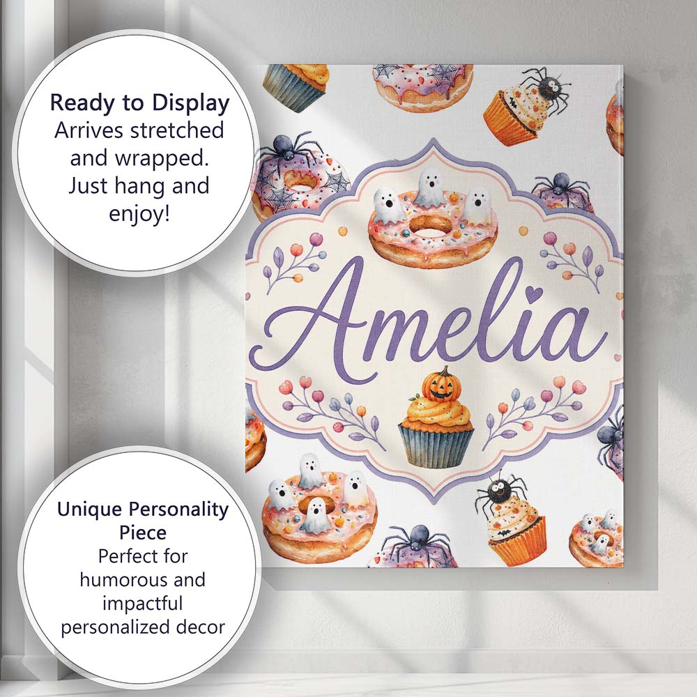 Personalised Name Halloween Donuts Cupcakes Custom  Bespoke Interior Contemporary Canvas Wall Art Print Decor Picture Ready to Hang