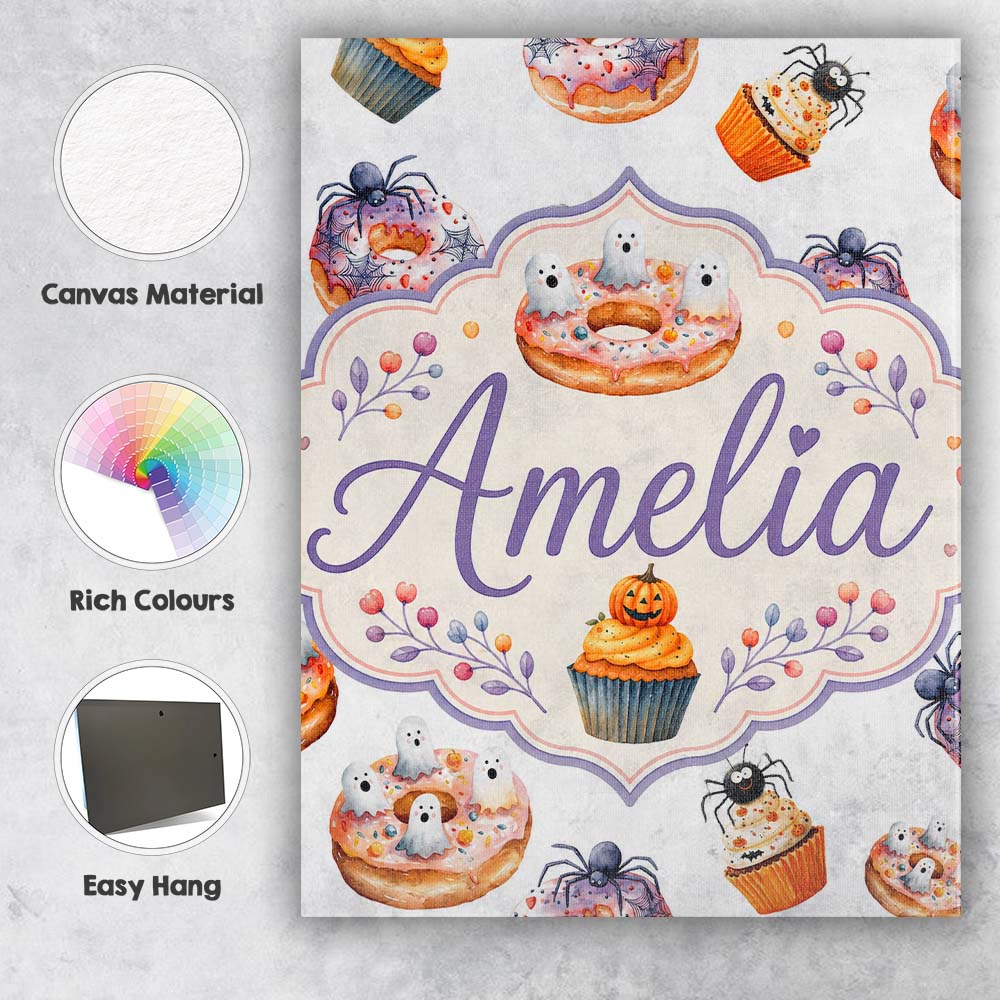 Personalised Name Halloween Donuts Cupcakes Custom  Bespoke Interior Contemporary Canvas Wall Art Print Decor Picture Ready to Hang