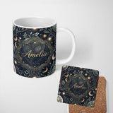 Personalized Custom Name Enchanted Mushroom Forest Night Sky Seamless Pattern Lovely 11oz Ceramic Coffee Tea Mug White Large Handle