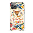 Watercolor Baby Deer Fawn with Colorful Floral Custom Name Protective Phone Case Mobile Cover Durable Everyday Smartphone Shock Resistant