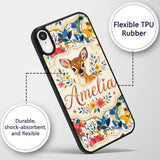 Watercolor Baby Deer Fawn with Colorful Floral Custom Name Protective Phone Case Mobile Cover Durable Everyday Smartphone Shock Resistant
