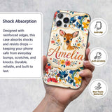 Watercolor Baby Deer Fawn with Colorful Floral Custom Name Protective Phone Case Mobile Cover Durable Everyday Smartphone Shock Resistant