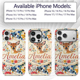 Watercolor Baby Deer Fawn with Colorful Floral Custom Name Protective Phone Case Mobile Cover Durable Everyday Smartphone Shock Resistant