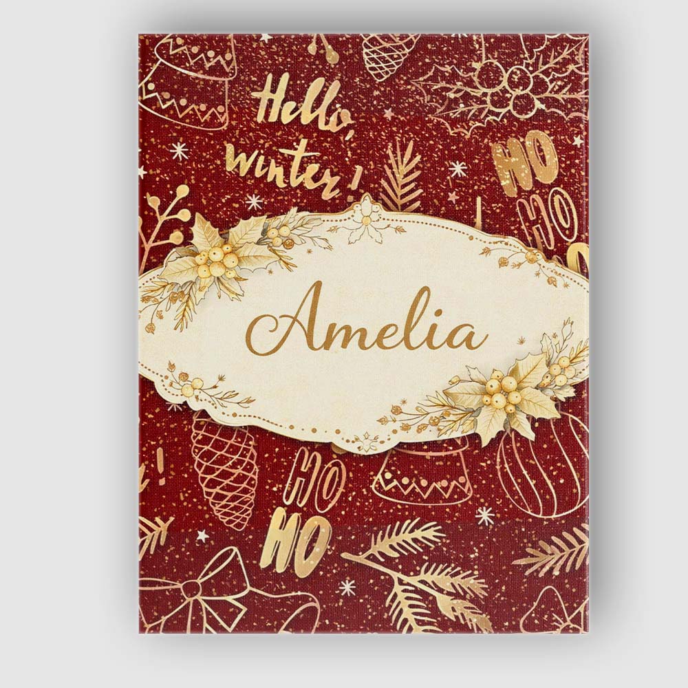 Personalised Name Christmas Gold Foil Typography Bells Tree Festive Custom Canvas Wall Art Print Decor Picture Ready to Hang