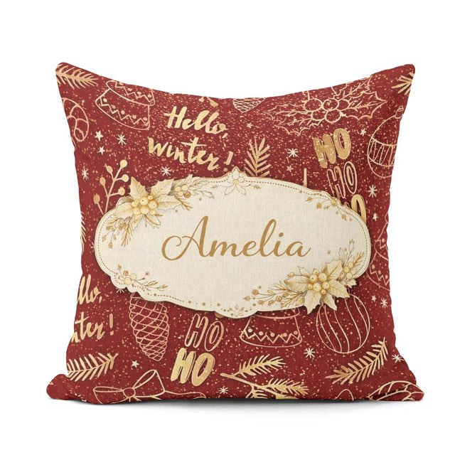 Custom Name Christmas Gold Foil Typography Tree Festive Seamless Square Filled Cushion Throw Pillow Sofa Bed Home Decor Zip Washable UK Made
