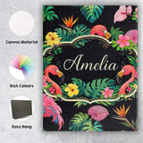 Personalised Name Tropical Flamingo with Custom  Unique Gift Idea Elegant Feature Canvas Wall Art Print Decor Picture Ready to Hang