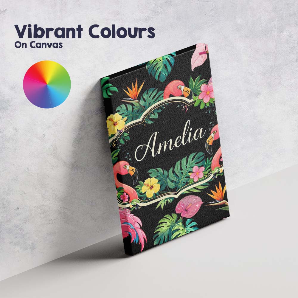 Personalised Name Tropical Flamingo with Custom  Unique Gift Idea Elegant Feature Canvas Wall Art Print Decor Picture Ready to Hang