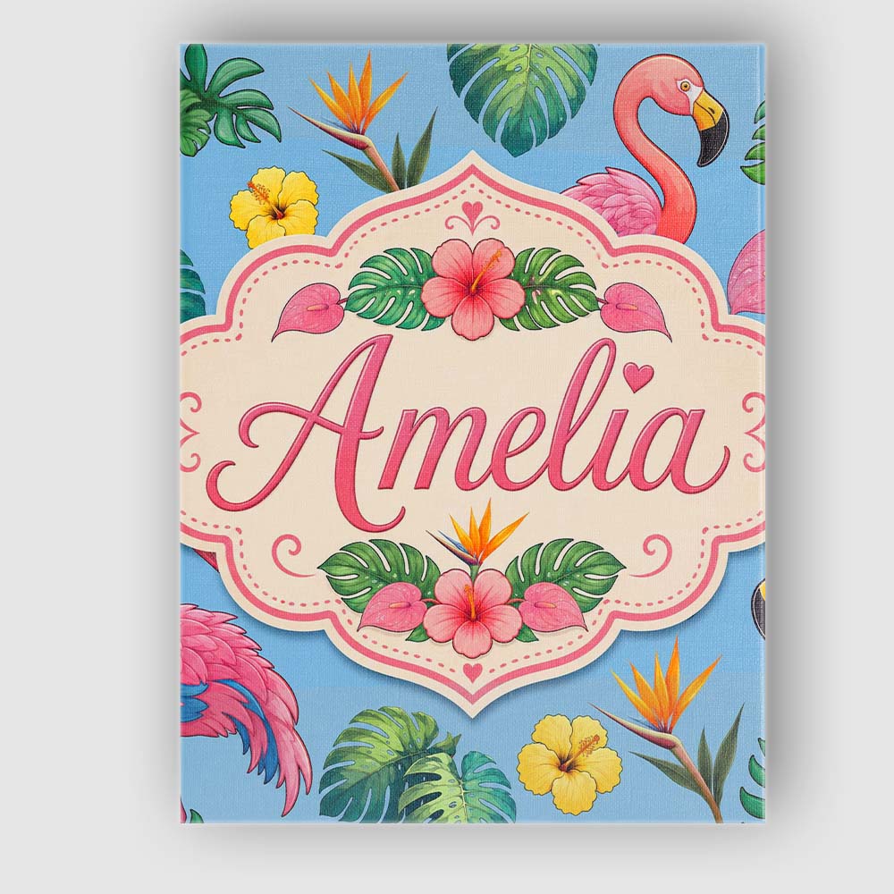 Personalised Name Tropical Flamingo with Custom  Unique Gift Idea Elegant Feature Canvas Wall Art Print Decor Picture Ready to Hang
