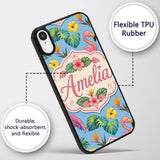 Tropical Flamingo with Hibiscus Printed Design Custom Name Protective Phone Case Mobile Cover Durable Everyday Smartphone Shock Resistant