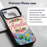 Tropical Flamingo with Hibiscus Printed Design Custom Name Protective Phone Case Mobile Cover Durable Everyday Smartphone Shock Resistant