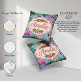 Custom Name Tropical Flamingo with Hibiscus Flowers and Sky Blue Square Filled Cushion Throw Pillow Sofa Bed Home Decor Zip Washable UK Made