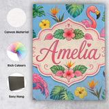Personalised Name Tropical Flamingo with Custom  Unique Gift Idea Elegant Feature Canvas Wall Art Print Decor Picture Ready to Hang